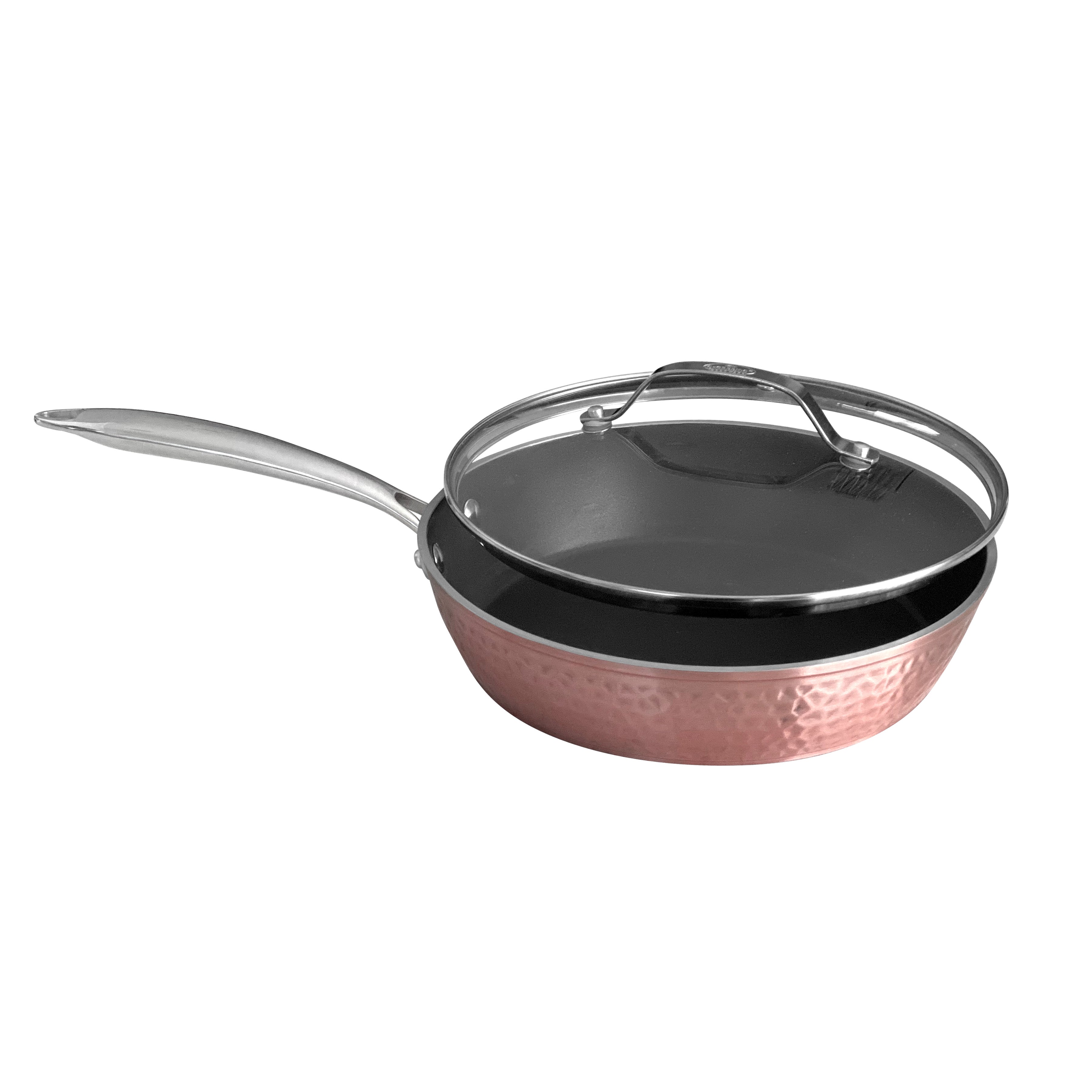 Hammered Rose Gold 14 Pan with Glass Lid – OrGreenic Cookware
