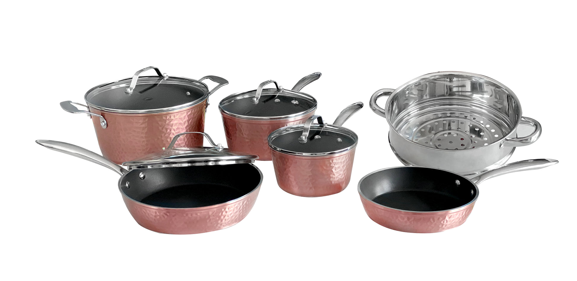 12 Pieces Hammered Cookware Set Granite Coated Nonstick Pots and