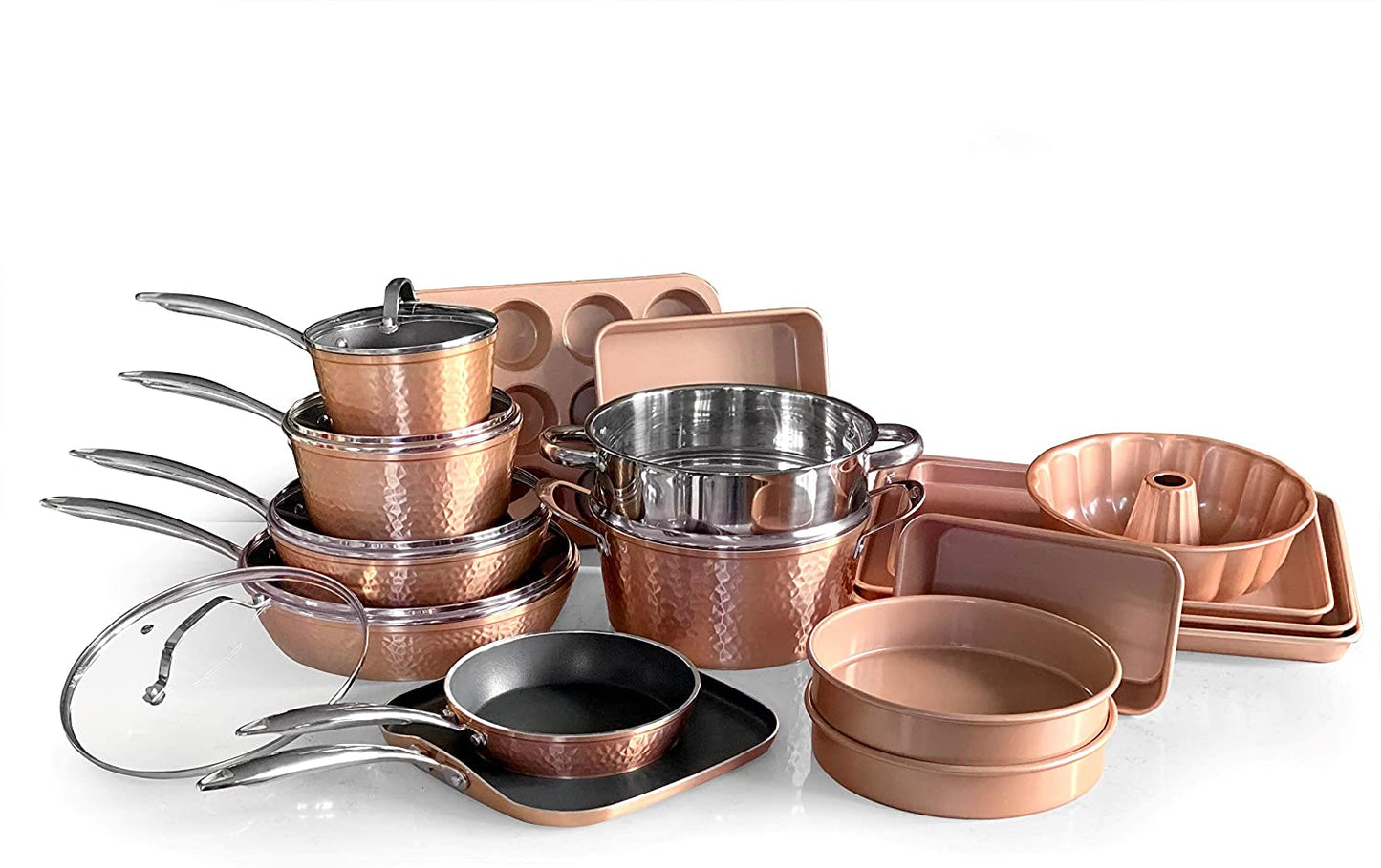 22 Piece Stainless Steel Pink Cookware Set